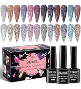 MIZHSE Reflective Glitter Gel Nail Polish Kit 12 Pcs, Colorful Sparkly Diamond Soak Off UV LED Ge...