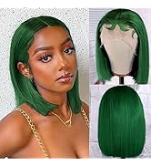 Dark Green Bob Wig Human Hair 13x4 HD Lace Front Wigs Human Hair Straight Colored Short Bob Human...
