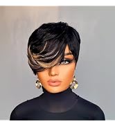 PurpleSexy Pixie Cut Human Hair Wig for Women Short Layered Pixie Cut Wigs With Bangs 1b/27/613 H...