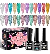 MIZHSE Jelly Reflective Glitter Gel Nail Polish Kit, Flash Disco Diamond Sheer Gel Polish Sparkle...