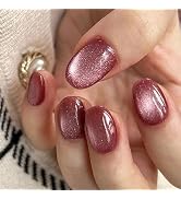 Xenophoer Cat Eye Press on Nails Short Oval Ruby Purple Fake Nails Acrylic Glue on Nails with Sil...