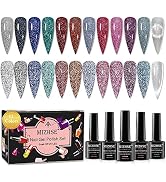 MIZHSE Reflective Glitter Gel Polish 11 Colors Reflective Gel Nail Polish With Universal Silver C...