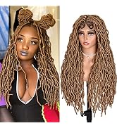 ANNISOUL Blonde Full Lace Faux Locs Braided Wig Curly Hair Hand-braided Synthetic Crochet Braids ...
