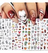 5 Sheets Halloween Nail Art Stickers Decal 3D Halloween Horror Nail Decals Nail Supplies Skull Gh...