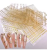 10 Sheets Gold Nail Art Stickers Decal,Nail Art Supplies 3D Exquisite Self-Adhesive Metallic Chai...