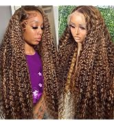 LAINSS 13x6 Highlight Deep Wave Lace Front Wigs Human Hair P4/27 Deep Curly Wig 210% Density Ombr...