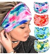 SAWINDA Tie Dye Headbands Colorful Wide Stretchy Knotted Hair Accessories Cotton Workout Hair Wra...