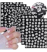 Floral Nail Stickers for Nail Art - White Flower Nail Decals 3D Self-Adhesive Nail Art Supplies W...