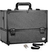 Makeup Train Case Professional Adjustable - 6 Trays Cosmetic Cases Makeup Storage Organizer Box w...