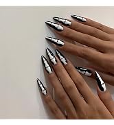 Halloween Press on Nails Long Fake Nails Full Cover Almond False Nails with Gothic Bone Woman Des...