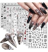 12 Sheets Retro Flower Nail Art Stickers Decal,Nail Supplies 3D Self-Adhesive Nail Decals Leaves ...