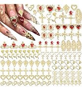 RODAKY 120PCS Gold Nail Charms Cross Nail Art Jewelry 3D Heart Crystal Rhinestone Rose Charms for...
