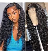 28 Inch 13x4 Deep Wave Frontal Wig 180% Density HD Transparent Lace Front Wigs Human Hair Pre Plu...