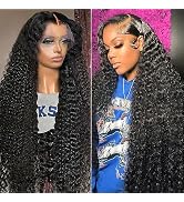 BLACROSS 13x6 Deep Wave Lace Front Wigs Human Hair 180 Density Deep Part Curly Lace Front Wigs Hu...