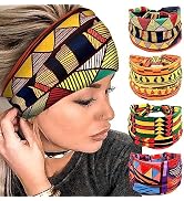 African Headbands Wide Stretchy Knotted Colorful Geometric Hair Band for Women Girls Yoga Sports
