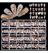 Champagne Gold Nail Rhinestones, Multi Shapes 600pcs Flatback Rhinestones Nail Charms for Nail DI...