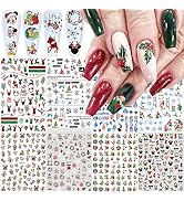 8 Sheets Christmas Nail Art Stickers Decals,3D Self-Adhesive Christmas Nail Art Supplies Winter X...