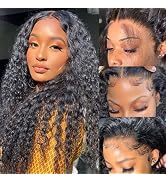 FIONAT 13x6 HD Lace Front Wigs Human Hair 180% Density Deep Wave Lace Front Wig Human Hair Pre Pl...