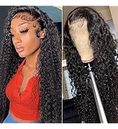 13x4 Deep Wave Frontal Wig 26 Inch HD Transparent Lace Front Wigs Human Hair Pre Plucked Deep Wav...