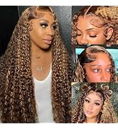 LAINSS 13x6 Highlight Lace Front Wig Human Hair 4/27 Ombre Deep Wave Lace Front Wigs Human Hair P...