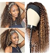 Rebasar Highlight Deep Wave Wigs Human Hair 12 Inch Ombre Curly Headband Wig Human Hair Wigs for ...