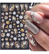 Snowflake Nail Art Stickers Decals Gold Christmas Nail Decals 3D Self-Adhesive Elk Christmas Tree...