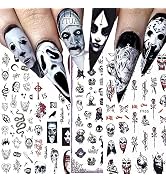 6 Sheets Halloween Nail Art Stickers Scary Face 3D Self-Adhesive Nail Dark Butterfly Bloodthirst ...