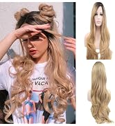 Xiweiya Omber Blonde Synthetic Lace Front Wigs with Dark Roots Water Wave Lace Wigs Heat Resistan...
