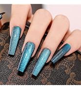 Super Sparkling Glitter Press on Nails,BettyCora Long Coffin Cat Eye Hand-Made Ombre Press on Man...
