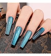 Super Sparkling Glitter Press on Nails,BettyCora Long Coffin Cat Eye Hand-Made Ombre Press on Man...