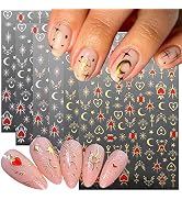 6 Sheets Vintage Sun Star Nail Art Stickers Metallic Nail Decals Nail Art Supplies Gold Rose Sliv...