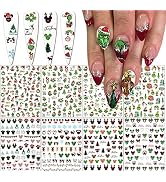 8 Sheets Christmas Nail Art Stickers Decal Christmas DIY Nail Decals Nail Art Supplies 3D Self-Ad...