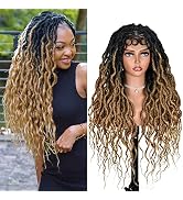 ANNISOUL Ombre Blonde Faux Locs Wigs for Black Women Curly Goddess Faux Locs Crochet Hair Full La...