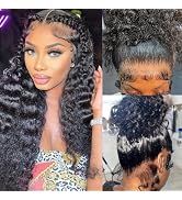 CIETSHF 32 Inch 360 HD Lace Front Wigs Human Hair 200 Density 360 Curly Human Hair Wig Drawstring...