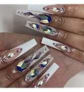 Ballerina Press On Nails French Tip Fake Nails, Full Cover Gel Reusable Acrylic Nails, Reusable N...