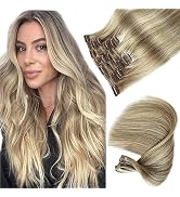 Clip in Hair Extensions Real Human Hair, Balayage Beige Blonde to Platinum Blonde Human Hair Clip...
