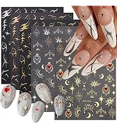 6 Sheets Sun Star Nail Art Stickers Gold Moon Nail Decals 3D Self-Adhesive Heart Nail Stickers Sh...