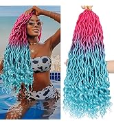 Ms Aloe Curly Faux Locs Crochet Hair 5Packs Pink Lake Blue OmbreWavy Faux Locs with Curly Ends Pr...