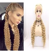Xiweiya Mixed Blonde Double Dutch Braided Wigs 100% Human Hand Add Weaving Bouncy Curly Ombre Blo...