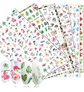 Nail Art Stickers 6 Sheets 3D Self-Adhesive Nail Decals Nail Art Supplies Flamingo Flower Leaf An...