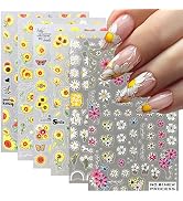 6 Pcs Sunflower Nail Stickers 5D Flower Embossed Exquisite Yellow Daisy Nail Decals Spring Summer...