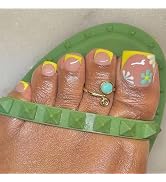 Flower Press on Toenails French Tips Nails Glossy Fake Toenails Daisy Floral Design Fashion Squar...