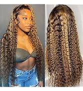 ZLIKE 26inch Water Wave P4/27 Highlight 13x4 HD Transparent Lace Front Wigs Ombre Human Hair Wet ...
