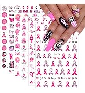 6 Sheets Breast Cancer Nail Art Stickers 3D Self-Adhesive Nail Decals Pink Ribbon Nail Stickers N...