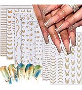 8PCS French V-Shaped Sparkly Glitter French Line Nail Stickers Reflective Glitter Gold Broken Dia...