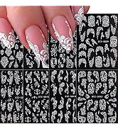 ZEYER 8 Sheets 5D Flower Nail Art Stickers Decals, Spring Summer Flower Nail Decals White Flower ...