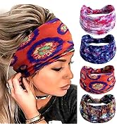 SAWINDA Boho Tie Dye Headbands For Women Girls Wide Cotton Stretchy Knotted Hair Accessories Yoga...