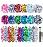 Holographic Chunky Face Body Glitter - 12 Colors +1 Glitter Glue + 2 Brush for Hair, Face, Nail, ...