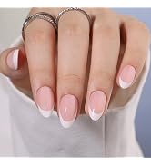 French Tip Press On Nails - Short Almond Press On Nails, Short Fake Nails with Glue, Soft Gel Nai...
