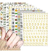 12 Sheets Money Dollar Nail Art Stickers 3D Gold Nail Art Supplies 100 Dollar Sign Self Adhesive ...